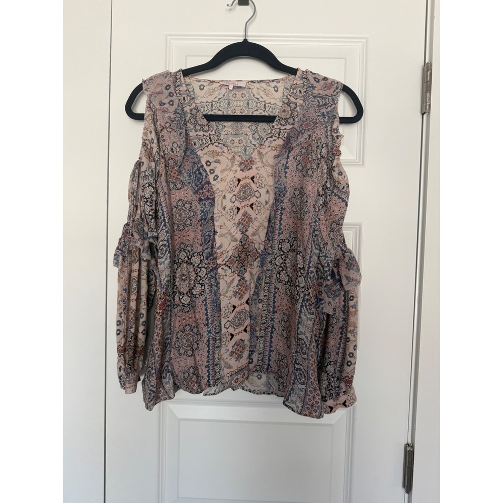 PARKER Paisley Blouse Womens Small Silk Top Cold Shoulder Shirt Boho S